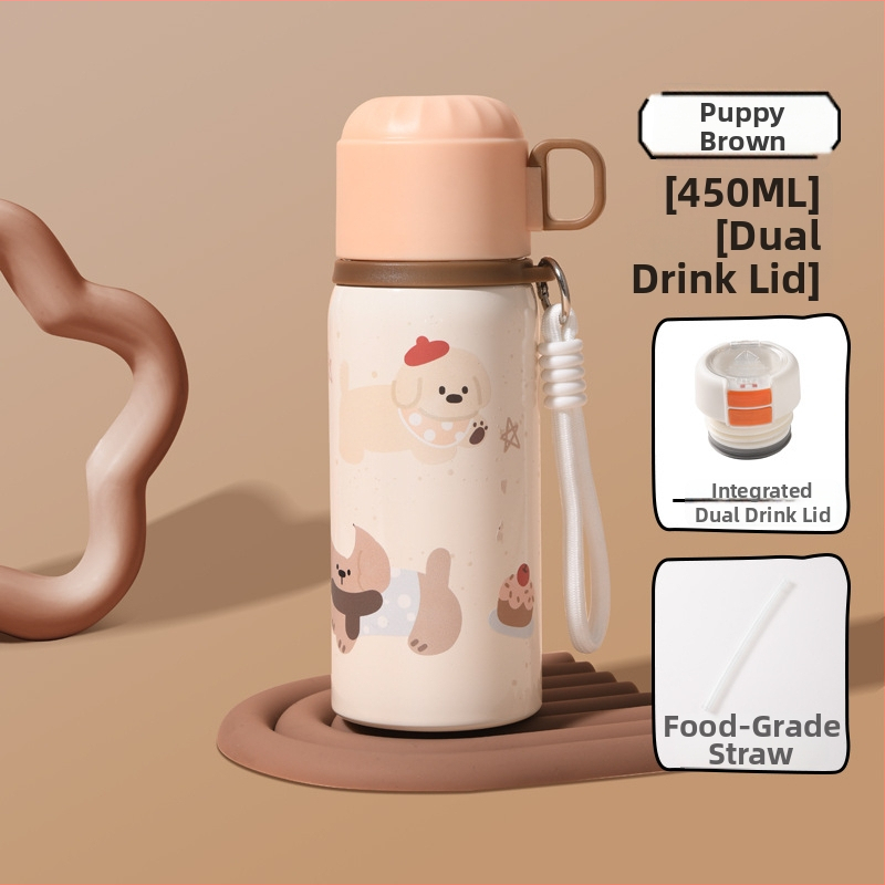 Unisex termos šalice sa slamkom, unutarnji spremnik od 316 nehrđajućeg čelika, vanjski omotač od 201 nehrđajućeg čelika, prenosno uz remen, vakuumska izolacija 6–12 sati