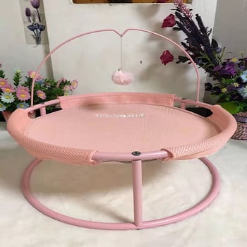 Șezlong pentru pisici și hamac cu cadru metalic, cuib dublu, montat pe podea