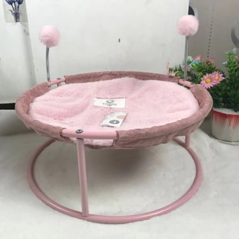 Șezlong pentru pisici și hamac cu cadru metalic, cuib dublu, montat pe podea