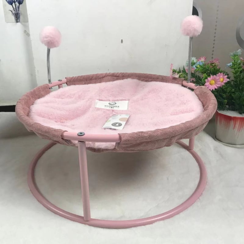 Șezlong pentru pisici și hamac cu cadru metalic, cuib dublu, montat pe podea