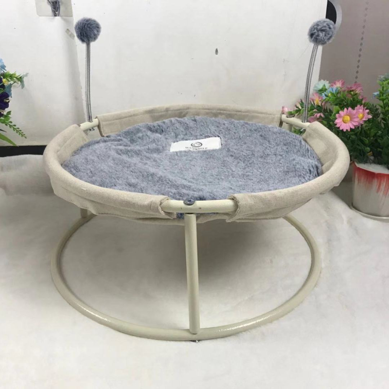 Șezlong pentru pisici și hamac cu cadru metalic, cuib dublu, montat pe podea