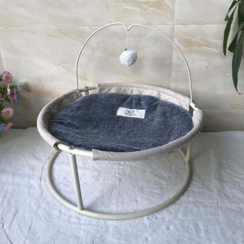 Șezlong pentru pisici și hamac cu cadru metalic, cuib dublu, montat pe podea