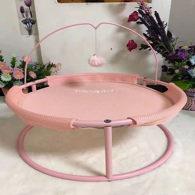 Șezlong pentru pisici și hamac cu cadru metalic, cuib dublu, montat pe podea