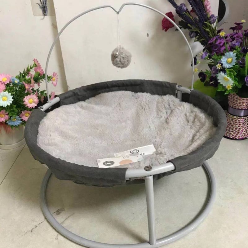 Șezlong pentru pisici și hamac cu cadru metalic, cuib dublu, montat pe podea