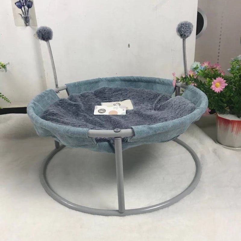 Șezlong pentru pisici și hamac cu cadru metalic, cuib dublu, montat pe podea