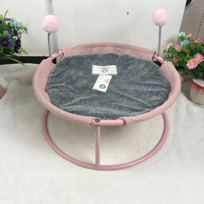 Șezlong pentru pisici și hamac cu cadru metalic, cuib dublu, montat pe podea