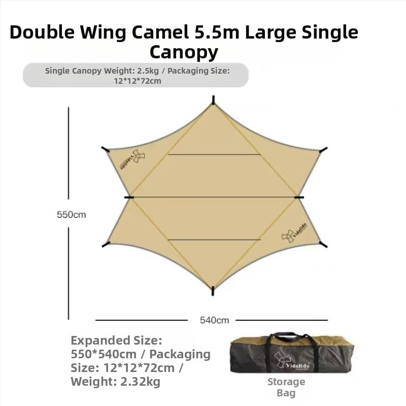 Kültéri kempingre alkalmas árnyékoló sátor pillangó alakú, Oxford szövet, 3000 mm vízállóság, kézi összeszerelés, vas váz