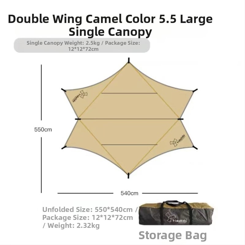 Kültéri kempingre alkalmas árnyékoló sátor pillangó alakú, Oxford szövet, 3000 mm vízállóság, kézi összeszerelés, vas váz