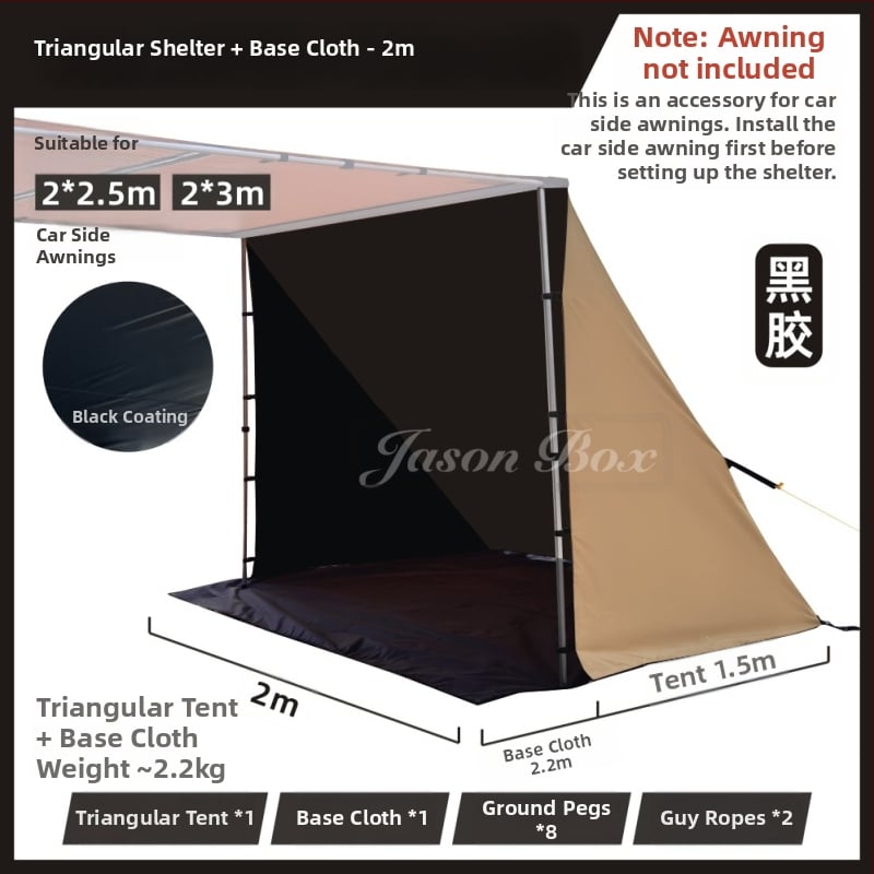 Autó oldala kemping menedéke – Oxford anyag, 3000 mm vízállóság, alumíniumötvözet váz, négyszögletes forma (Márka: Jasonbox/Jason Outdoor)