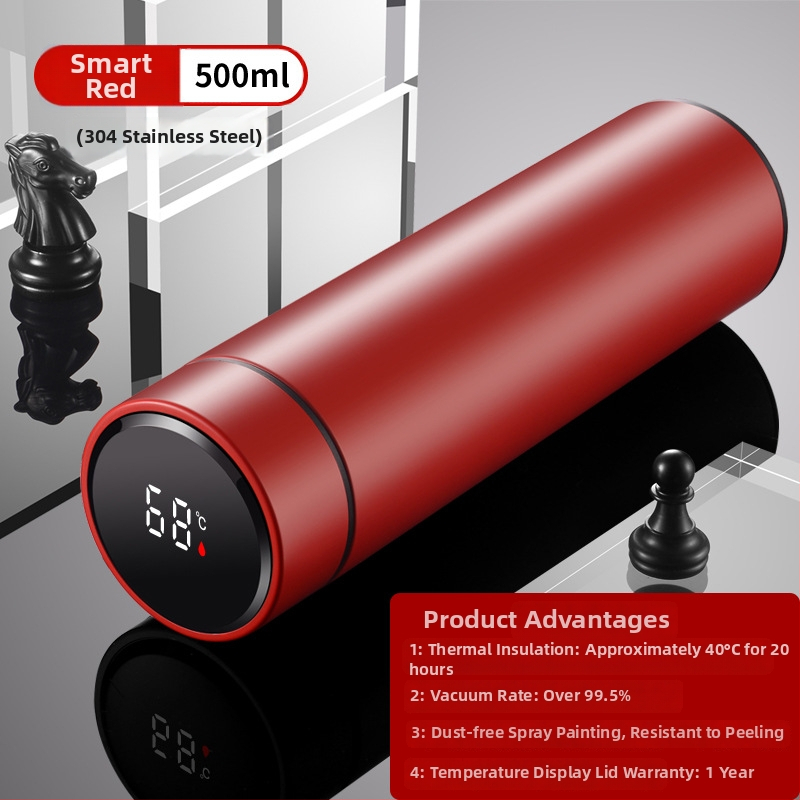 Termos šalice s prikazom temperature, unutarnji spremnik od 304 nehrđajućeg čelika, vanjski sloj od 201 nehrđajućeg čelika, izolacija 12–24 h, mjerenje temperature