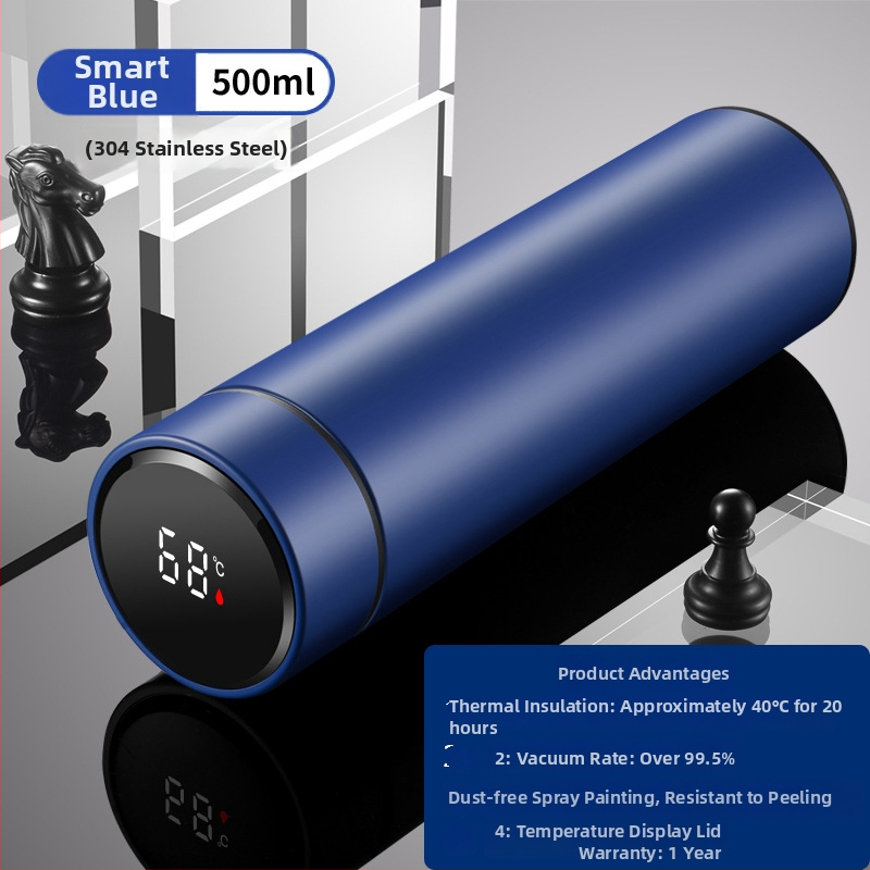 Termos šalice s prikazom temperature, unutarnji spremnik od 304 nehrđajućeg čelika, vanjski sloj od 201 nehrđajućeg čelika, izolacija 12–24 h, mjerenje temperature