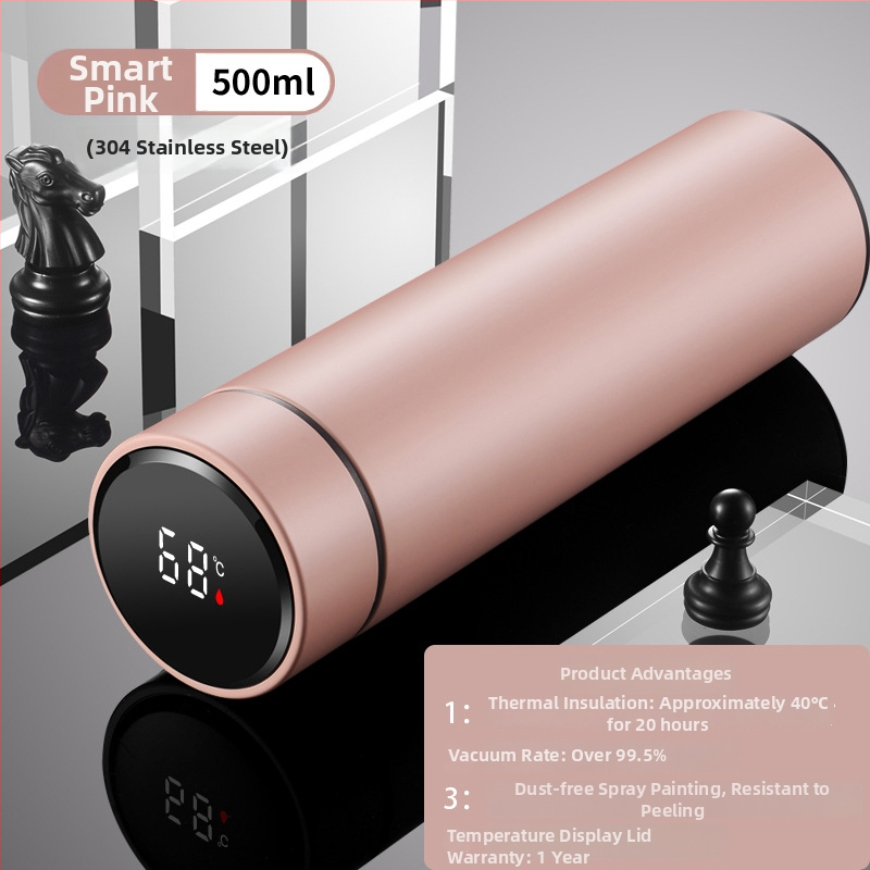 Termos šalice s prikazom temperature, unutarnji spremnik od 304 nehrđajućeg čelika, vanjski sloj od 201 nehrđajućeg čelika, izolacija 12–24 h, mjerenje temperature