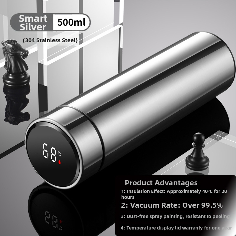 Termos šalice s prikazom temperature, unutarnji spremnik od 304 nehrđajućeg čelika, vanjski sloj od 201 nehrđajućeg čelika, izolacija 12–24 h, mjerenje temperature