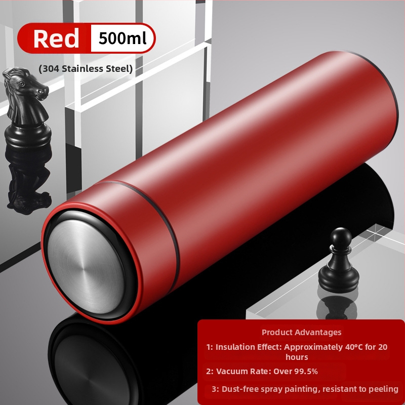 Termos šalice s prikazom temperature, unutarnji spremnik od 304 nehrđajućeg čelika, vanjski sloj od 201 nehrđajućeg čelika, izolacija 12–24 h, mjerenje temperature