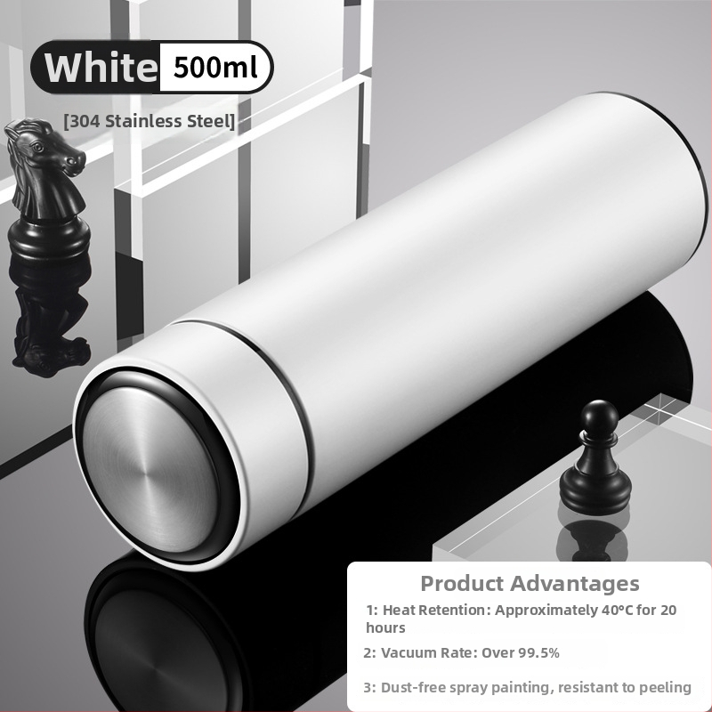 Termos šalice s prikazom temperature, unutarnji spremnik od 304 nehrđajućeg čelika, vanjski sloj od 201 nehrđajućeg čelika, izolacija 12–24 h, mjerenje temperature