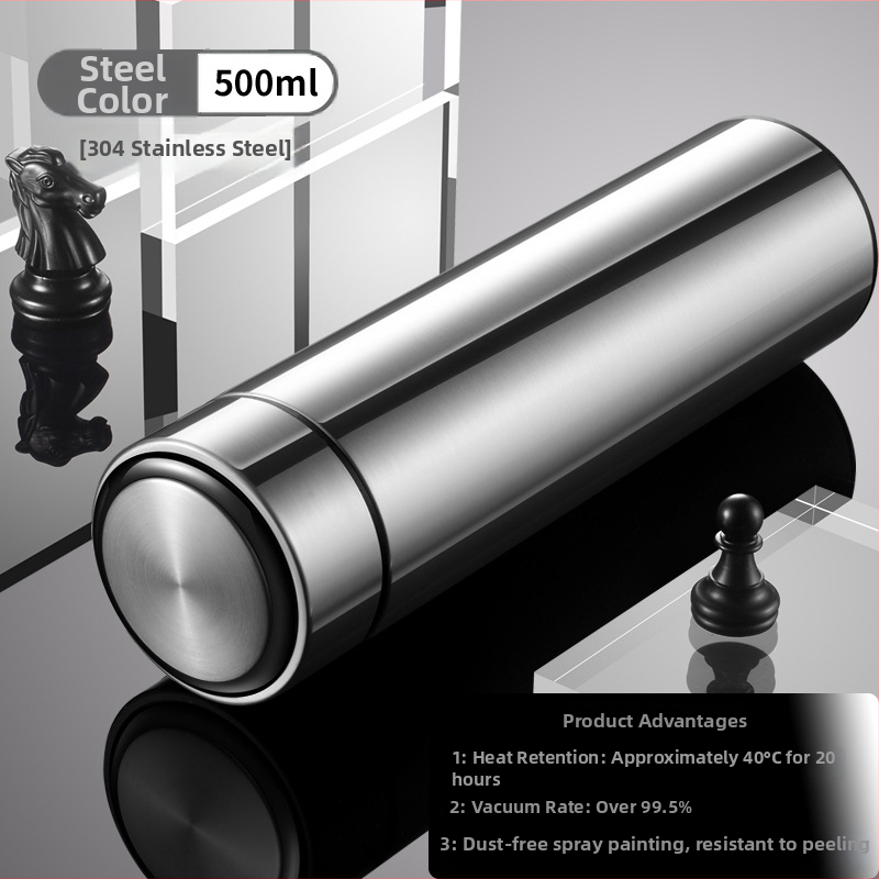 Termos šalice s prikazom temperature, unutarnji spremnik od 304 nehrđajućeg čelika, vanjski sloj od 201 nehrđajućeg čelika, izolacija 12–24 h, mjerenje temperature