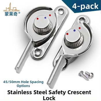 4‑kus Crescent okenný zámok set – ľavý/pravý Crescent, Monlech Stainless steel safety crescent lock s puzdrom z nehrdzavejúcej ocele a chrómovanou základňou