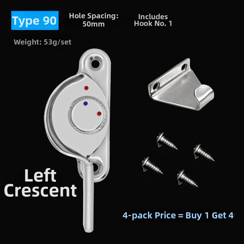4‑kus Crescent okenný zámok set – ľavý/pravý Crescent, Monlech Stainless steel safety crescent lock s puzdrom z nehrdzavejúcej ocele a chrómovanou základňou