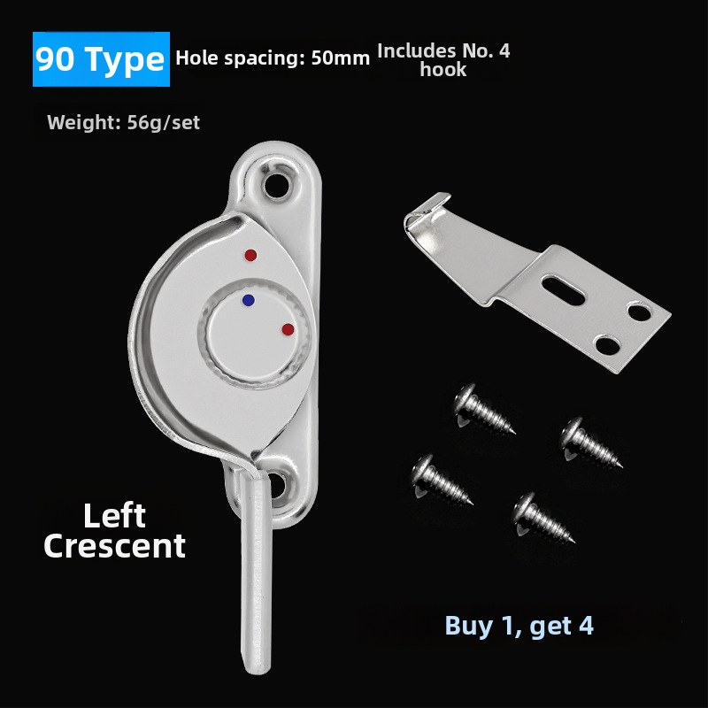4‑kus Crescent okenný zámok set – ľavý/pravý Crescent, Monlech Stainless steel safety crescent lock s puzdrom z nehrdzavejúcej ocele a chrómovanou základňou