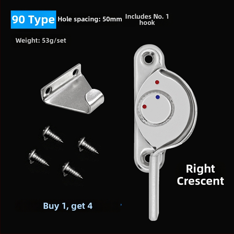 4‑kus Crescent okenný zámok set – ľavý/pravý Crescent, Monlech Stainless steel safety crescent lock s puzdrom z nehrdzavejúcej ocele a chrómovanou základňou