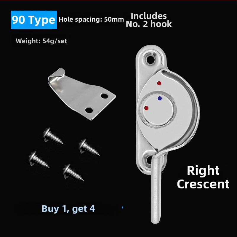4‑kus Crescent okenný zámok set – ľavý/pravý Crescent, Monlech Stainless steel safety crescent lock s puzdrom z nehrdzavejúcej ocele a chrómovanou základňou