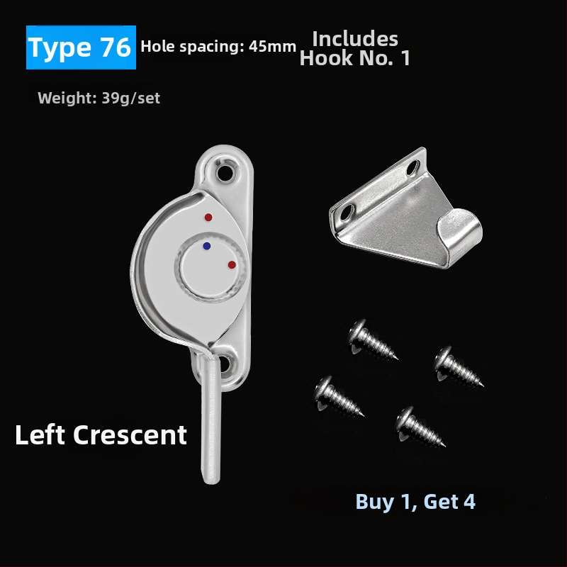 4‑kus Crescent okenný zámok set – ľavý/pravý Crescent, Monlech Stainless steel safety crescent lock s puzdrom z nehrdzavejúcej ocele a chrómovanou základňou