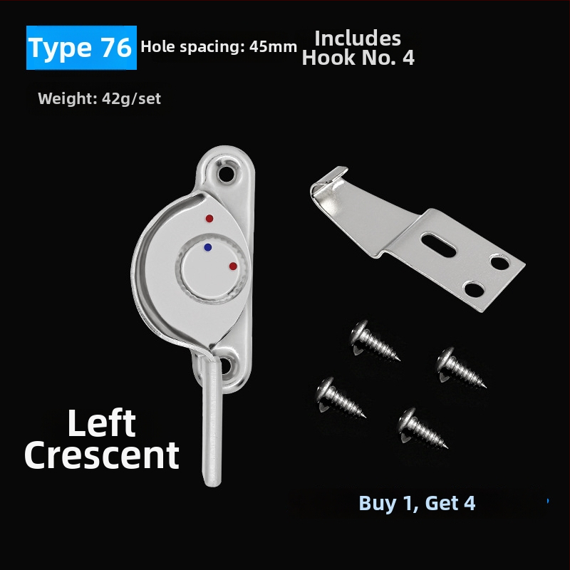 4‑kus Crescent okenný zámok set – ľavý/pravý Crescent, Monlech Stainless steel safety crescent lock s puzdrom z nehrdzavejúcej ocele a chrómovanou základňou