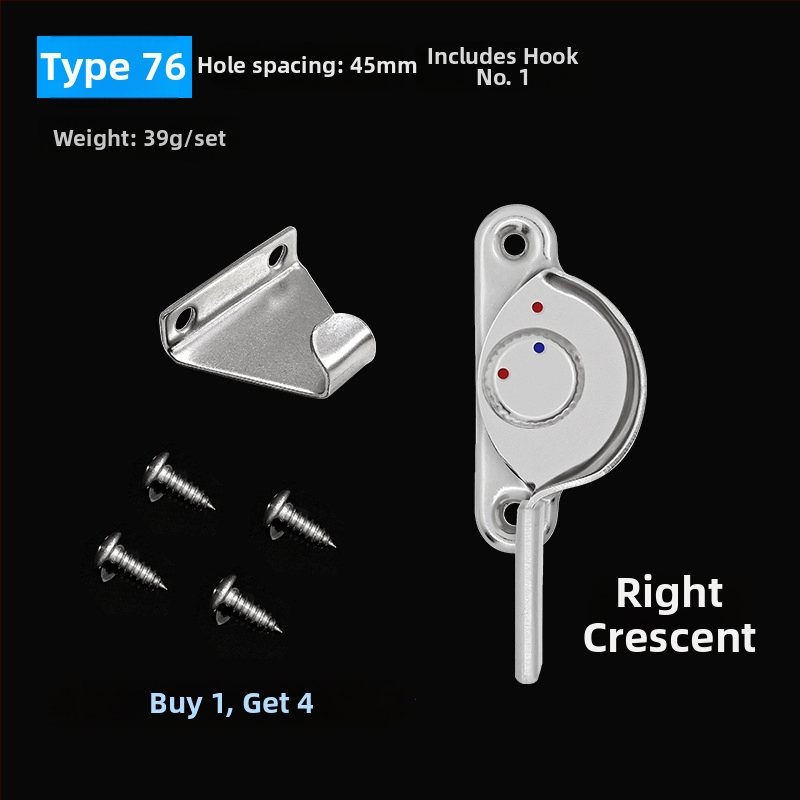 4‑kus Crescent okenný zámok set – ľavý/pravý Crescent, Monlech Stainless steel safety crescent lock s puzdrom z nehrdzavejúcej ocele a chrómovanou základňou