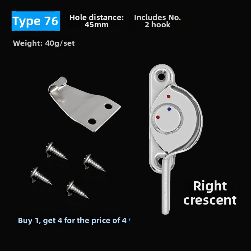 4‑kus Crescent okenný zámok set – ľavý/pravý Crescent, Monlech Stainless steel safety crescent lock s puzdrom z nehrdzavejúcej ocele a chrómovanou základňou