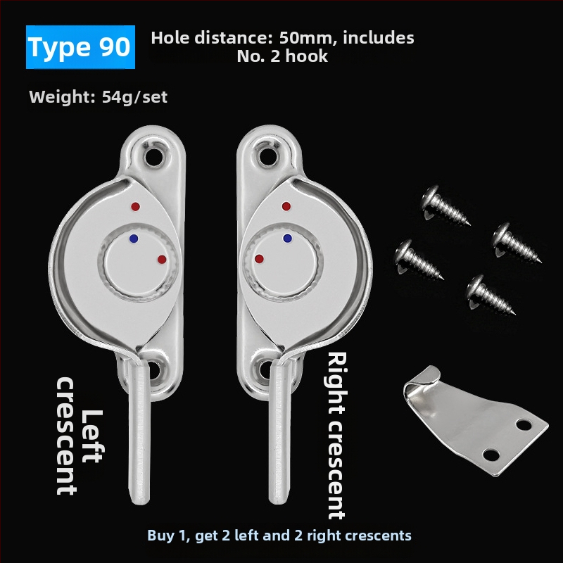 4‑kus Crescent okenný zámok set – ľavý/pravý Crescent, Monlech Stainless steel safety crescent lock s puzdrom z nehrdzavejúcej ocele a chrómovanou základňou