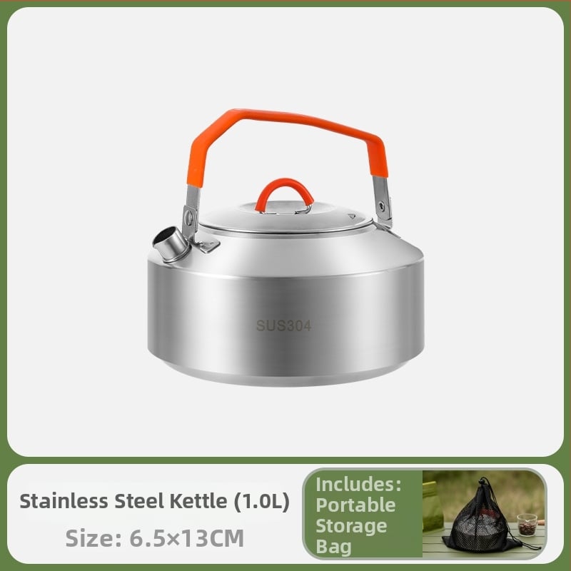 Комплект за къмпинг кухненски съдове от 304 неръждаема стомана, включва преносим воден котел и тиган, Модел 985