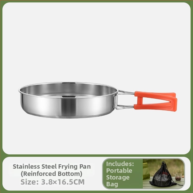 Комплект за къмпинг кухненски съдове от 304 неръждаема стомана, включва преносим воден котел и тиган, Модел 985