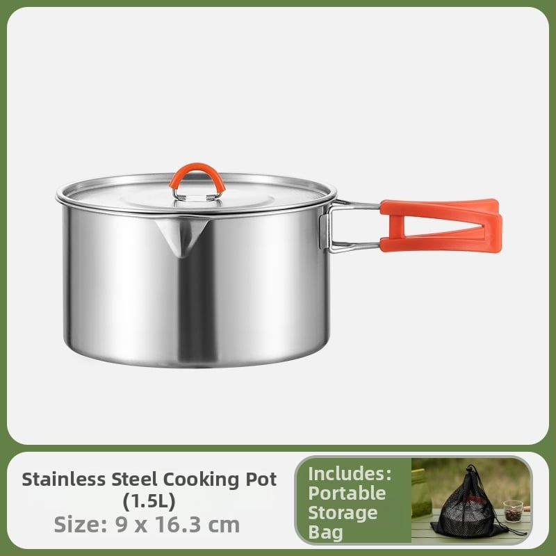 Комплект за къмпинг кухненски съдове от 304 неръждаема стомана, включва преносим воден котел и тиган, Модел 985