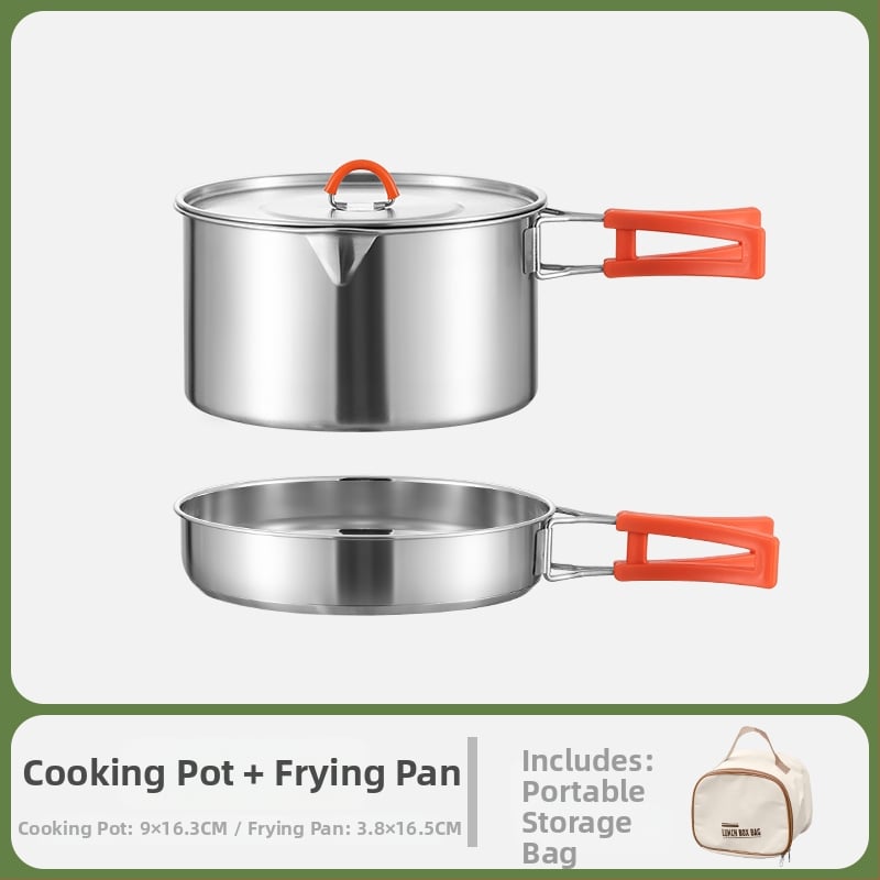Комплект за къмпинг кухненски съдове от 304 неръждаема стомана, включва преносим воден котел и тиган, Модел 985