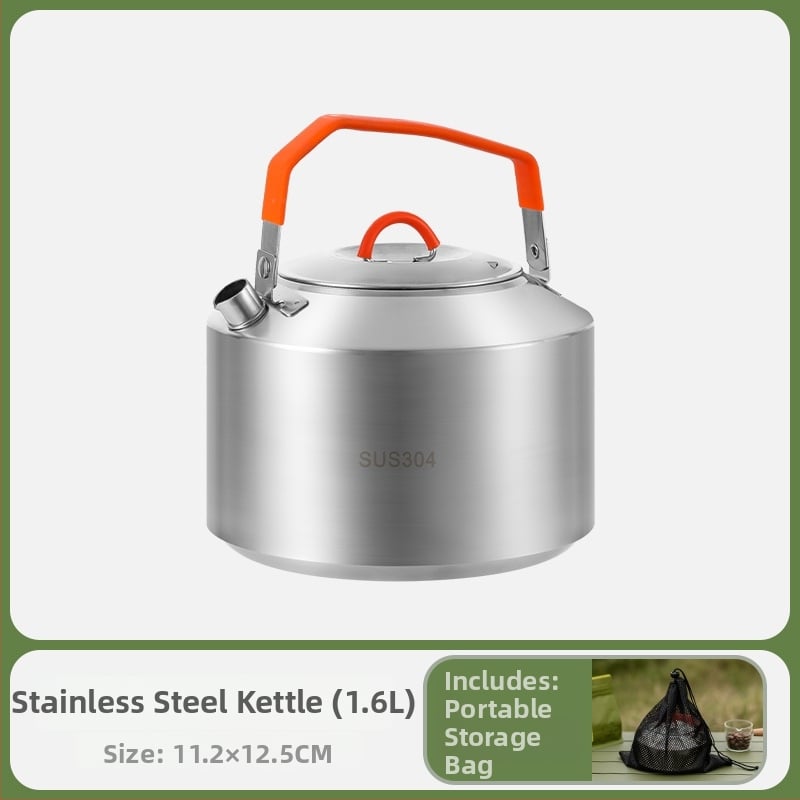 Комплект за къмпинг кухненски съдове от 304 неръждаема стомана, включва преносим воден котел и тиган, Модел 985