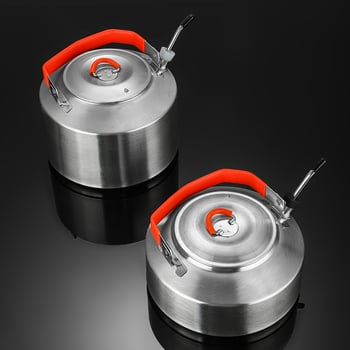 Комплект съдове за къмпинг от неръждаема стомана – преносим с сгъваема система за съхранение, включва тенджера, чайник, чаша, купа и тиган; за 1–2 души; тегло 600 г