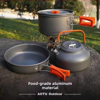 Комплект за къмпинг готвене, алуминиева сплав, модел J005, тегло 0,6 кг, за 3–7 души