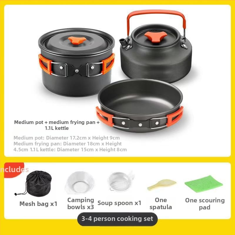 Комплект за къмпинг готвене, алуминиева сплав, модел J005, тегло 0,6 кг, за 3–7 души