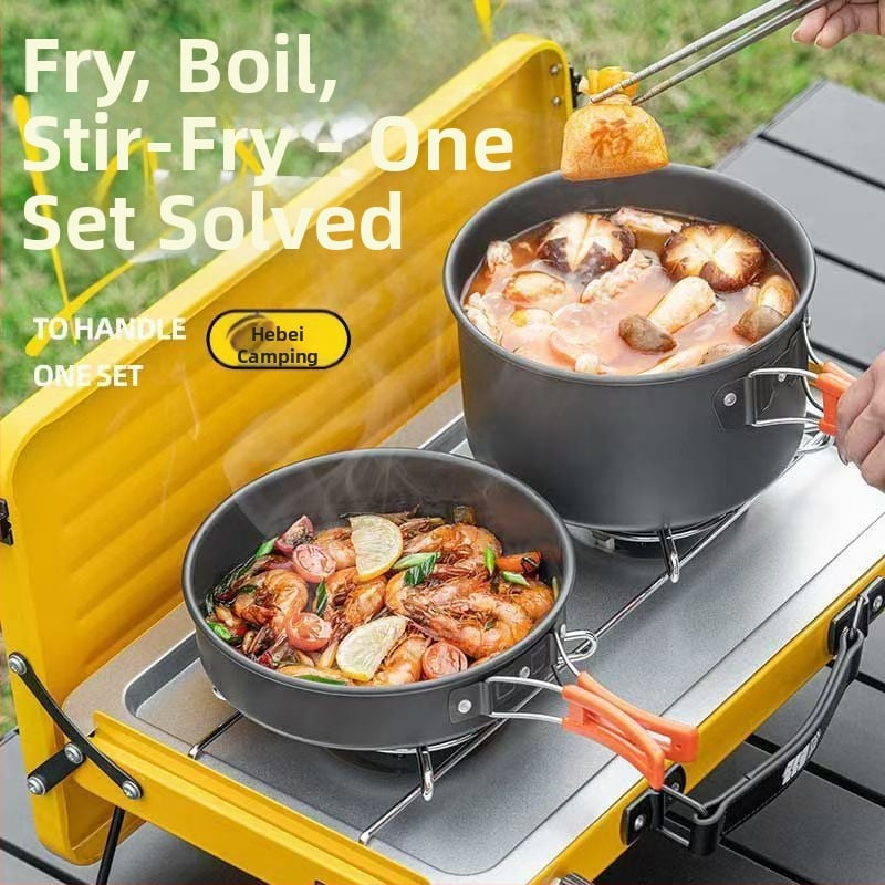 Комплект за къмпинг готвене, алуминиева сплав, модел J005, тегло 0,6 кг, за 3–7 души