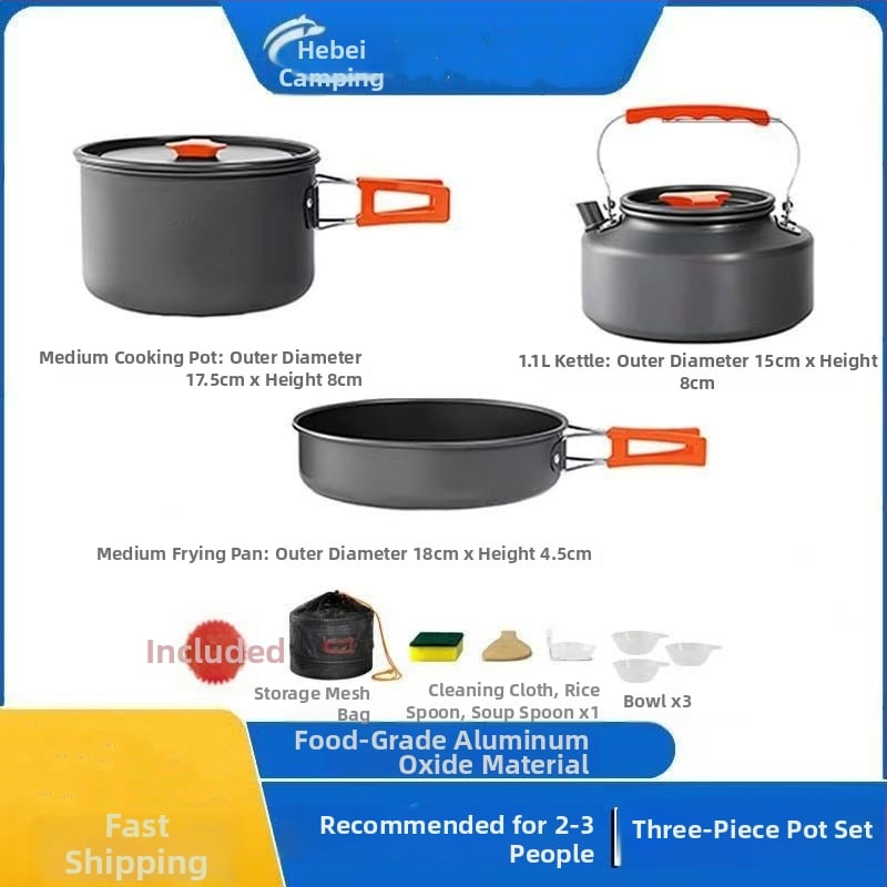 Комплект за къмпинг готвене, алуминиева сплав, модел J005, тегло 0,6 кг, за 3–7 души