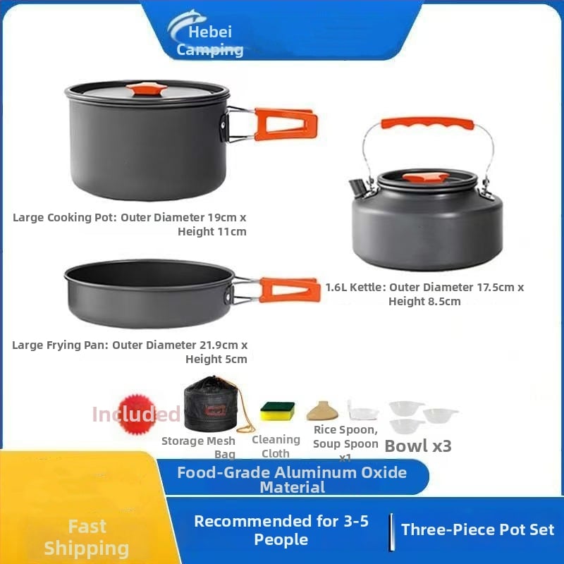 Комплект за къмпинг готвене, алуминиева сплав, модел J005, тегло 0,6 кг, за 3–7 души