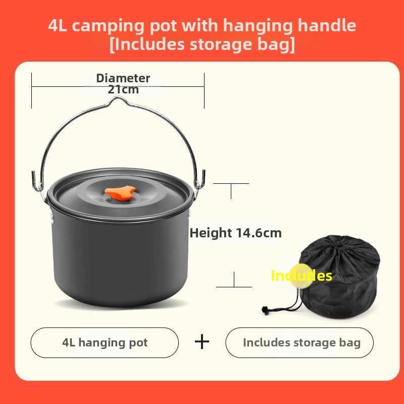 Комплект за къмпинг готвене, алуминиева сплав, модел J005, тегло 0,6 кг, за 3–7 души