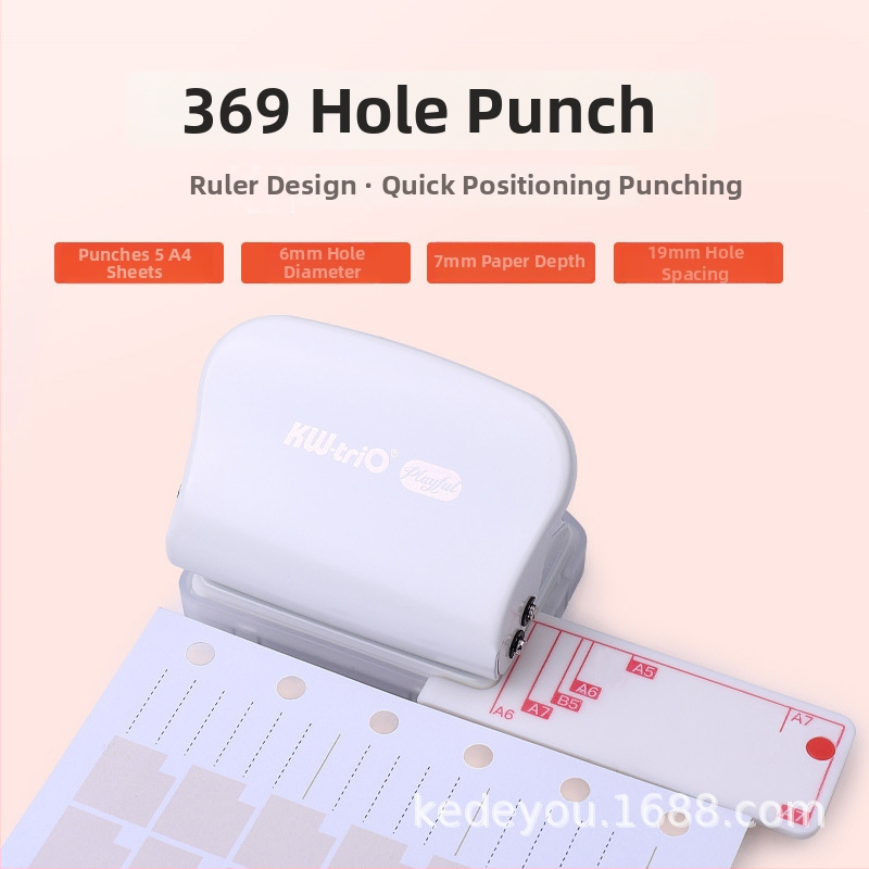 Ručný viacdierový dierovač na papier, 3/6/9 dier, priemer diery 5 mm, model 99H3, KW-TRIO, 200 g