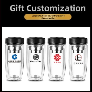 Διπλό τοίχωμα γυάλινο ποτήρι νερού από γυαλί υψηλής θερμοαντοχής με καπάκι και σουρωτήρι, ευφυής ένδειξη θερμοκρασίας, εκτυπωμένο λογότυπο, εταιρικό δώρο