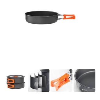 Портативен комплект къмпинг съдове за готвене – алуминиева сплав, Tuocun, за 1–2 души, тегло 1,0 кг