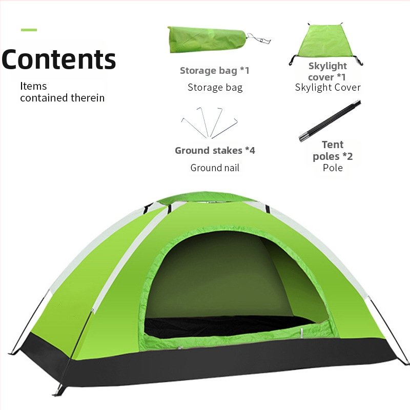 Štvorsezónna stan pre 3–4 osoby, rozmery 200×120×110 cm, tyče z vlákna skla, vonkajší materiál polyestéra tafta, vnútorný polyester, Oxford podlaha, vonkajšia vodeodolnosť 1000–1500 mm, hmotnosť 1,2 kg