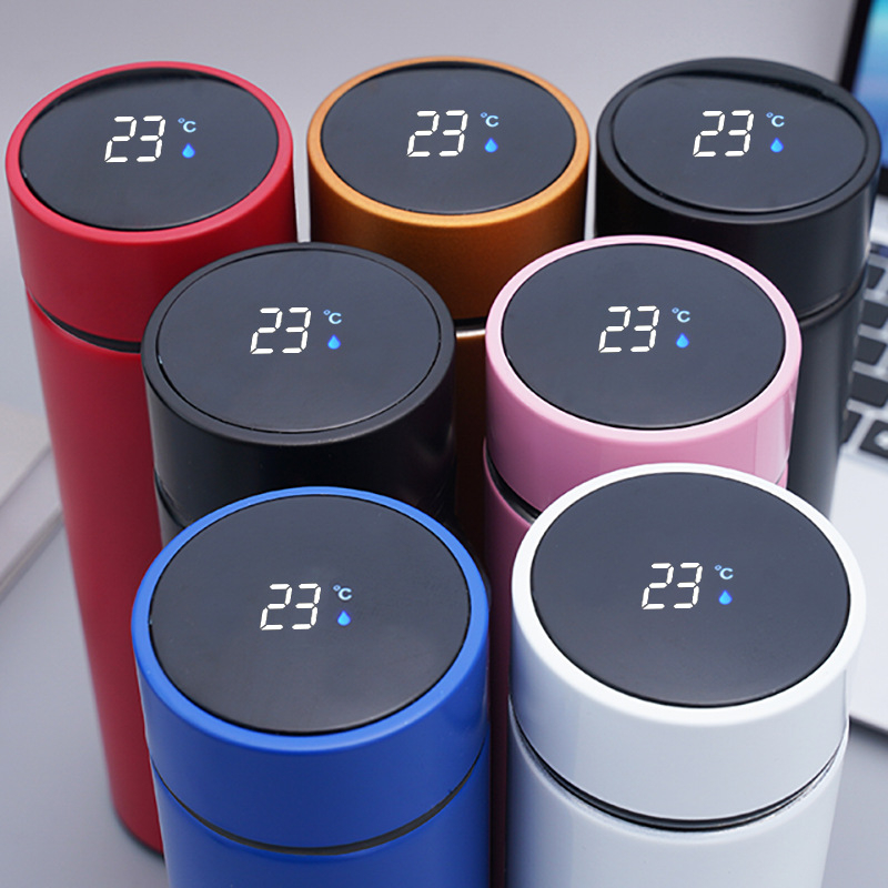 Termos šalica s digitalnim prikazom temperature, prilagodljiv logo (unutarnji 304 nehrđajući čelik; vanjski 201 nehrđajući čelik; izolacija 12-24 sati)