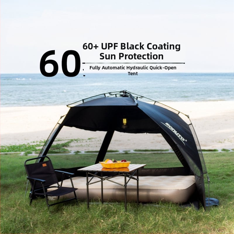 Kemping sátor integrált árnyékolóval és automatikus gyorsnyitással (Blackdog; Oxford anyag; vízállóság 1000; kerek forma)