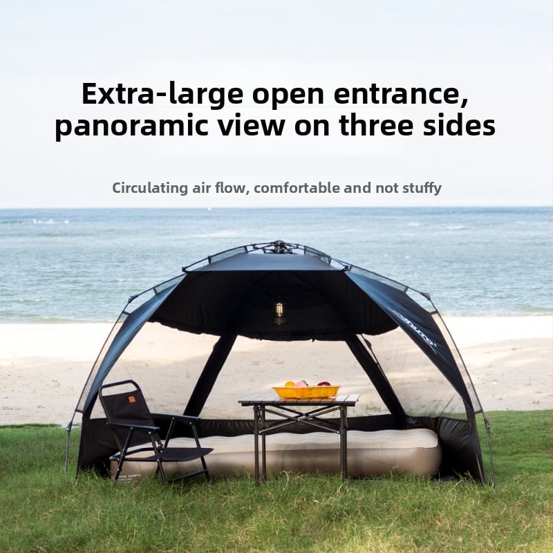 Kemping sátor integrált árnyékolóval és automatikus gyorsnyitással (Blackdog; Oxford anyag; vízállóság 1000; kerek forma)