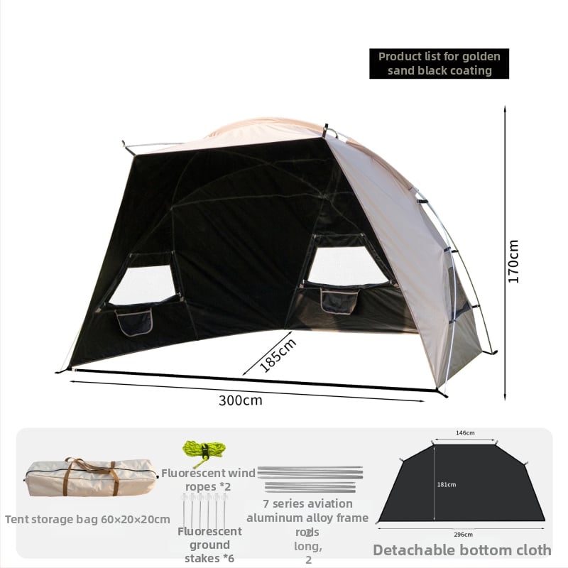 Kemping sátor integrált árnyékolóval és automatikus gyorsnyitással (Blackdog; Oxford anyag; vízállóság 1000; kerek forma)